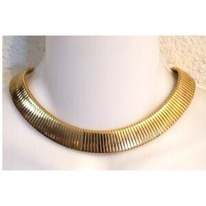 Goldtone Omega Necklace Choker Collar Vtg 80s Cleopatra Style Flexible 17.5"